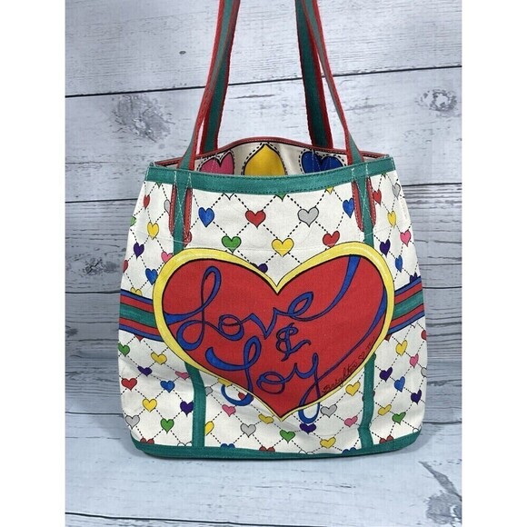 BRIGHTON Love & Joy Tote BAG by Brighton Lulu ThMulticolor Hearts Canvas Bow - Picture 1 of 8